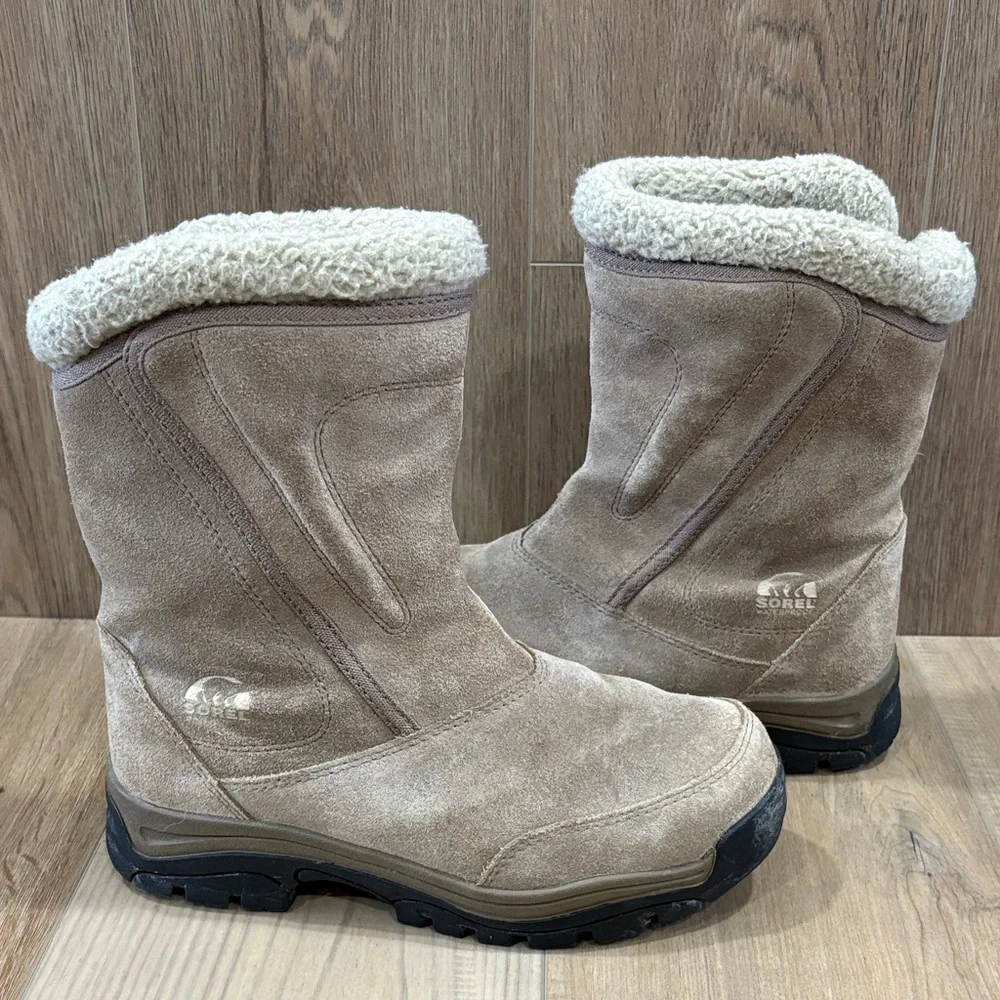 Sorel Water Fall NL 1964 250 Taupe Suede Shearling Boots Thinsulate Ultra 7.5